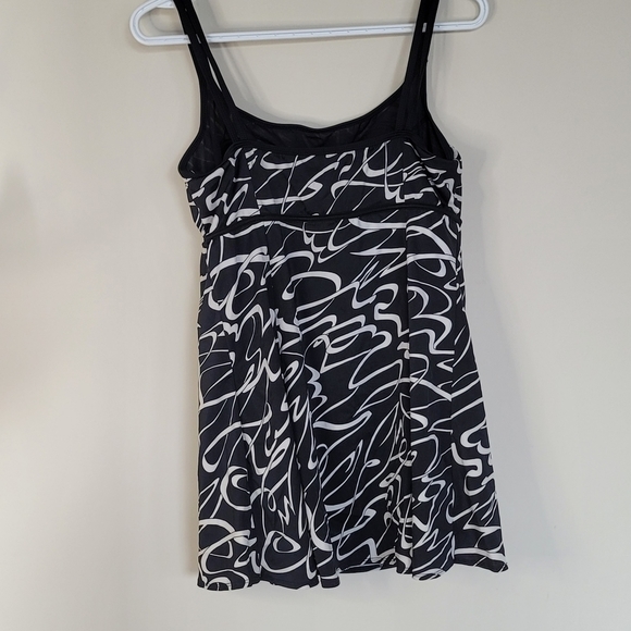 Longitude Swim Dress Suit One Piece Empire Waist Lined Black White Sz 12 EUC - Picture 4 of 9